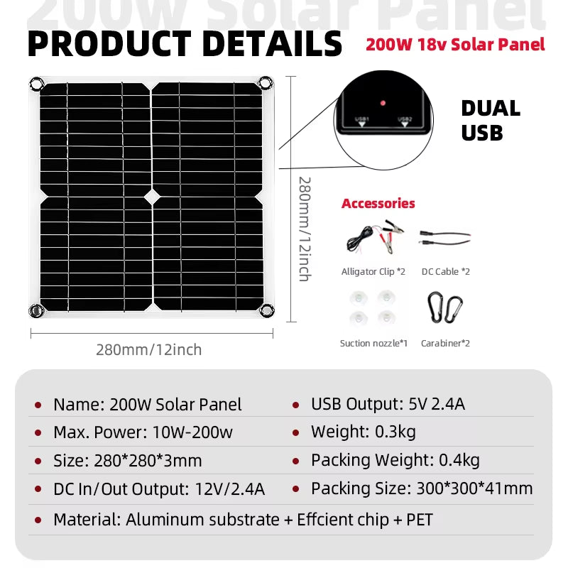 200W 5V Car Solar Power Bank System