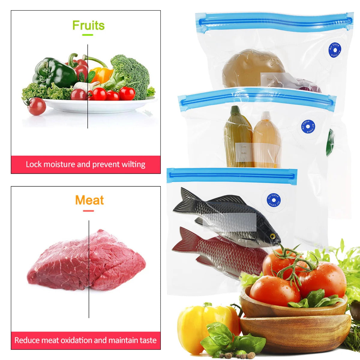 20Pcs Vacuum Reusable Food Storage Bag
