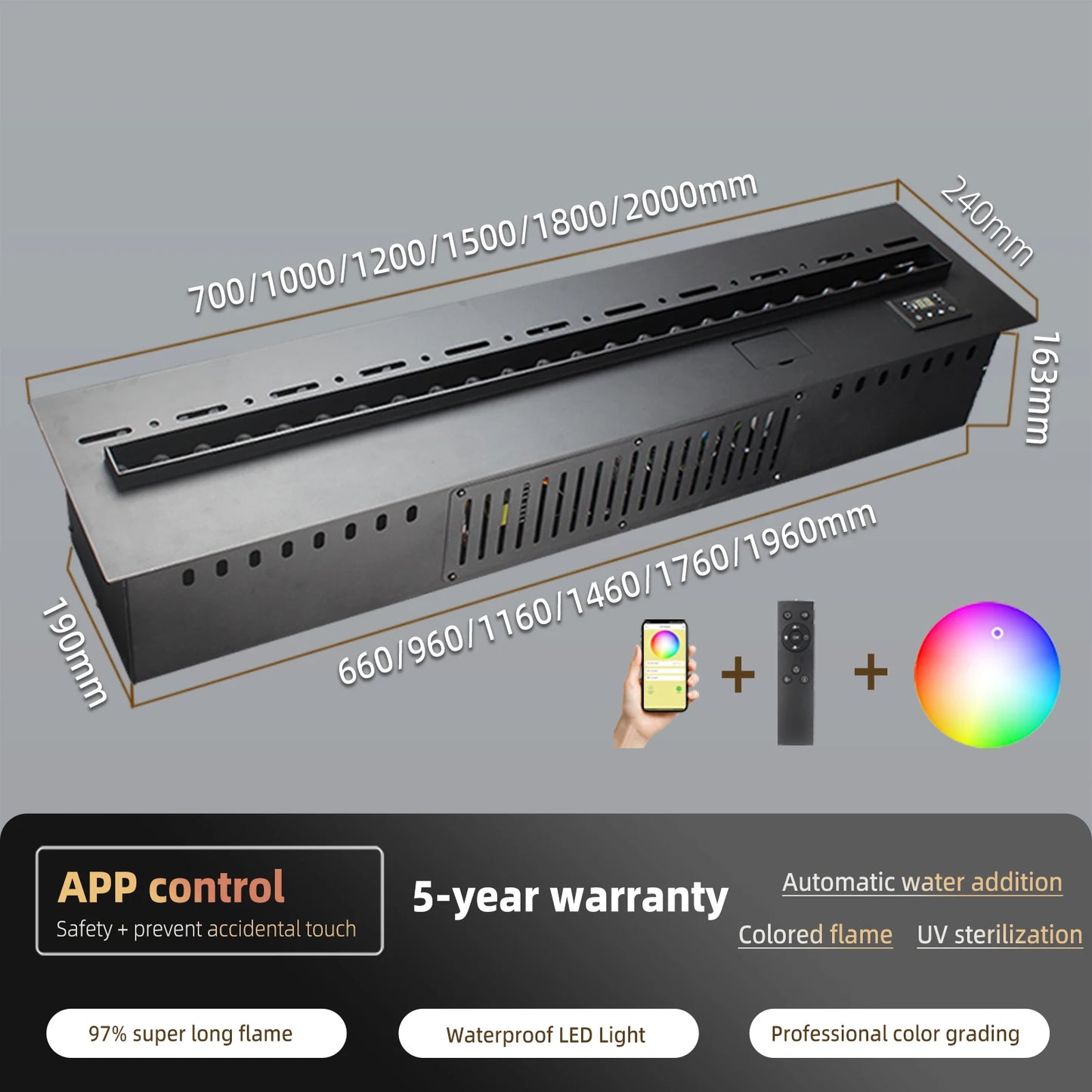 3D Atomized Fireplace with Colorful Steam Flame