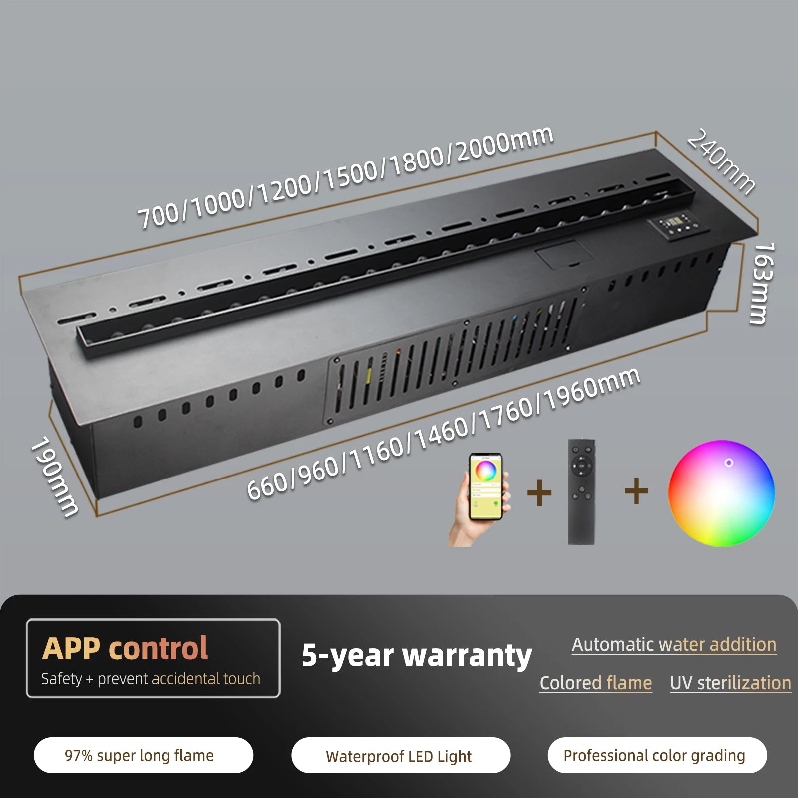 3D Atomized Fireplace with Colorful Steam Flame