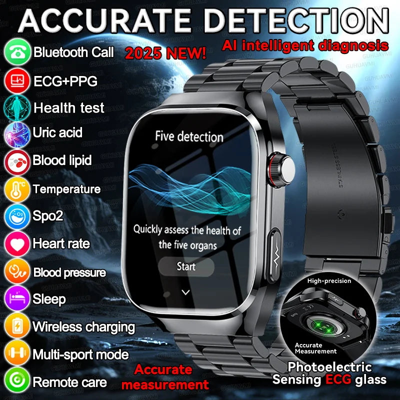 Men ECG+PPG Blood Pressure Blood Oxygen Bluetooth Call Health Smart watchs