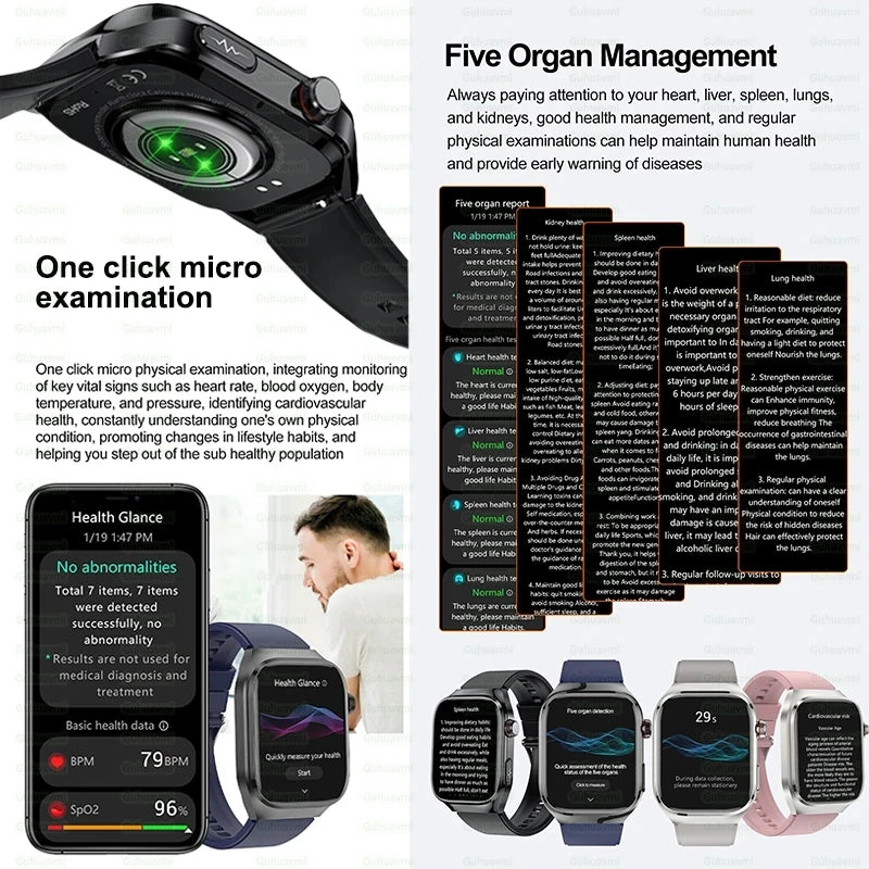 Men ECG+PPG Blood Pressure Blood Oxygen Bluetooth Call Health Smart watchs