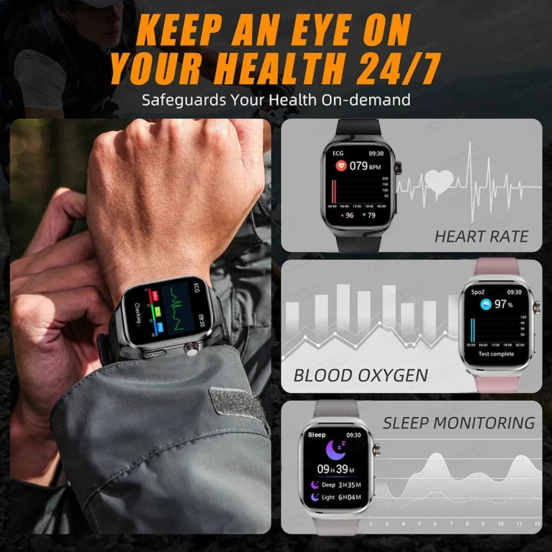 Men ECG+PPG Blood Pressure Blood Oxygen Bluetooth Call Health Smart watchs