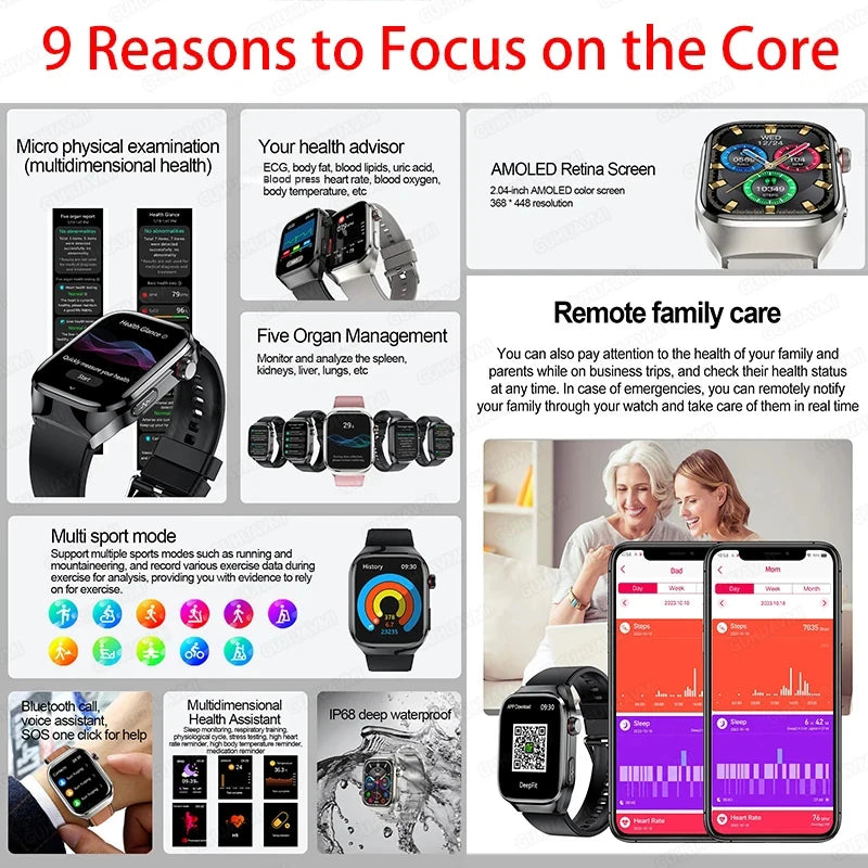 Men ECG+PPG Blood Pressure Blood Oxygen Bluetooth Call Health Smart watchs