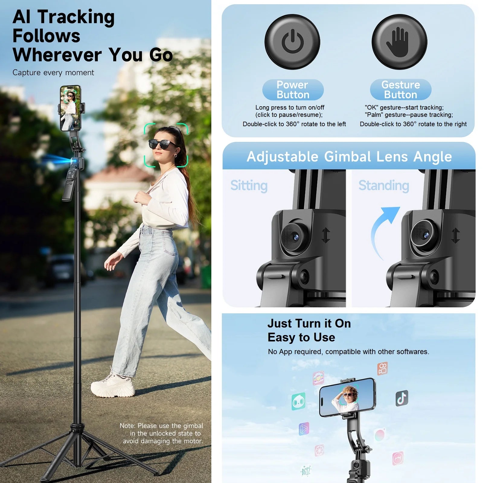 Extendable Auto Face Tracking  360° Rotation Tripod 