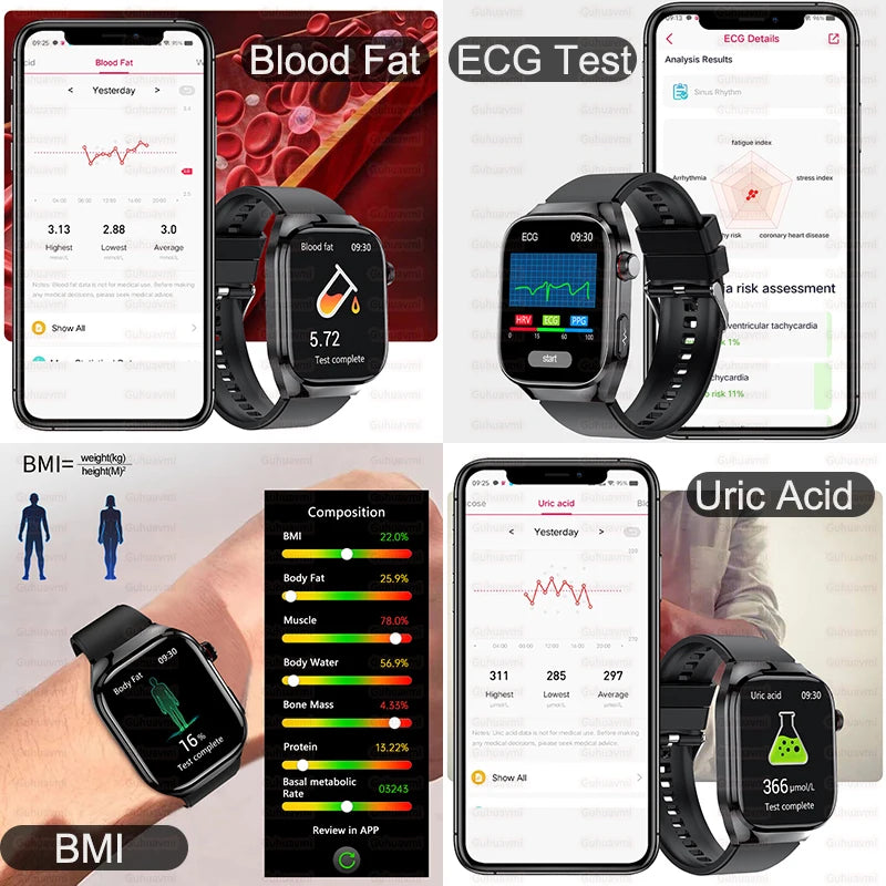 Men ECG+PPG Blood Pressure Blood Oxygen Bluetooth Call Health Smart watchs