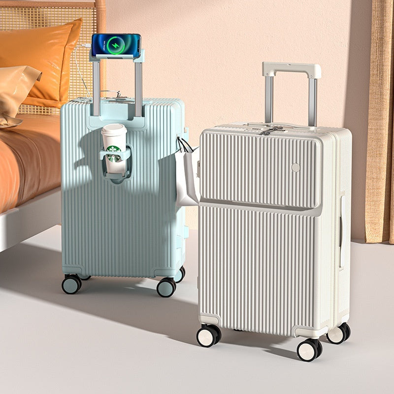 Multifunctional Front Opening Luggage With Cup Holder - Sheiloo
